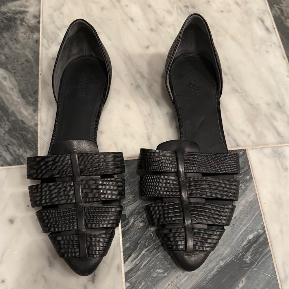 Vince Black Flats with Woven Detail